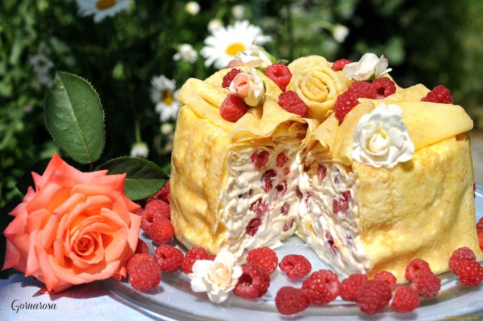 Блинный торт роза