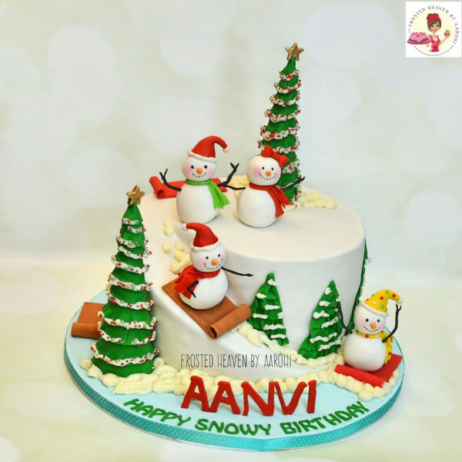 Торт Снеговики на Горке новогодний