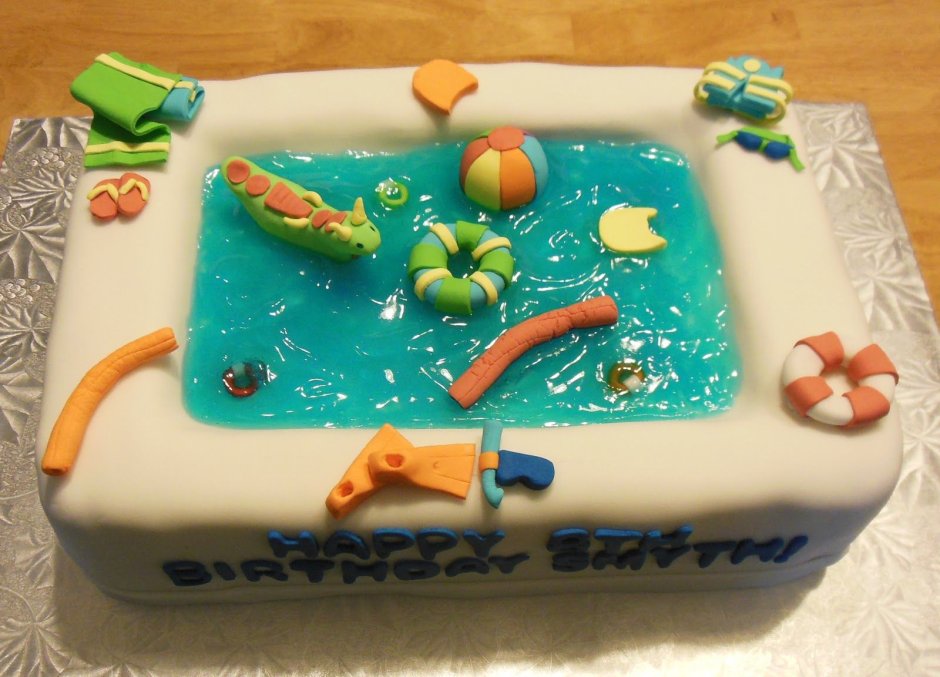 Торт в виде бассейна с днем рождения