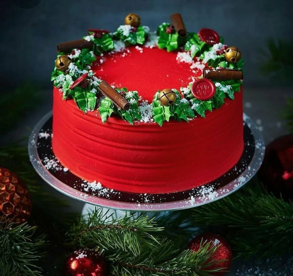 Украшения торта на Рождество красный