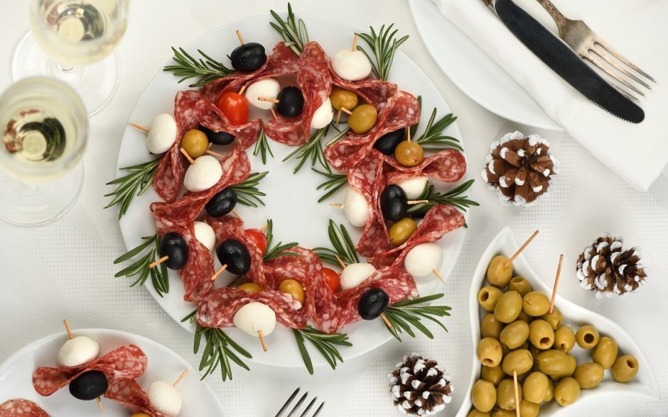Canapes with Olives Top view