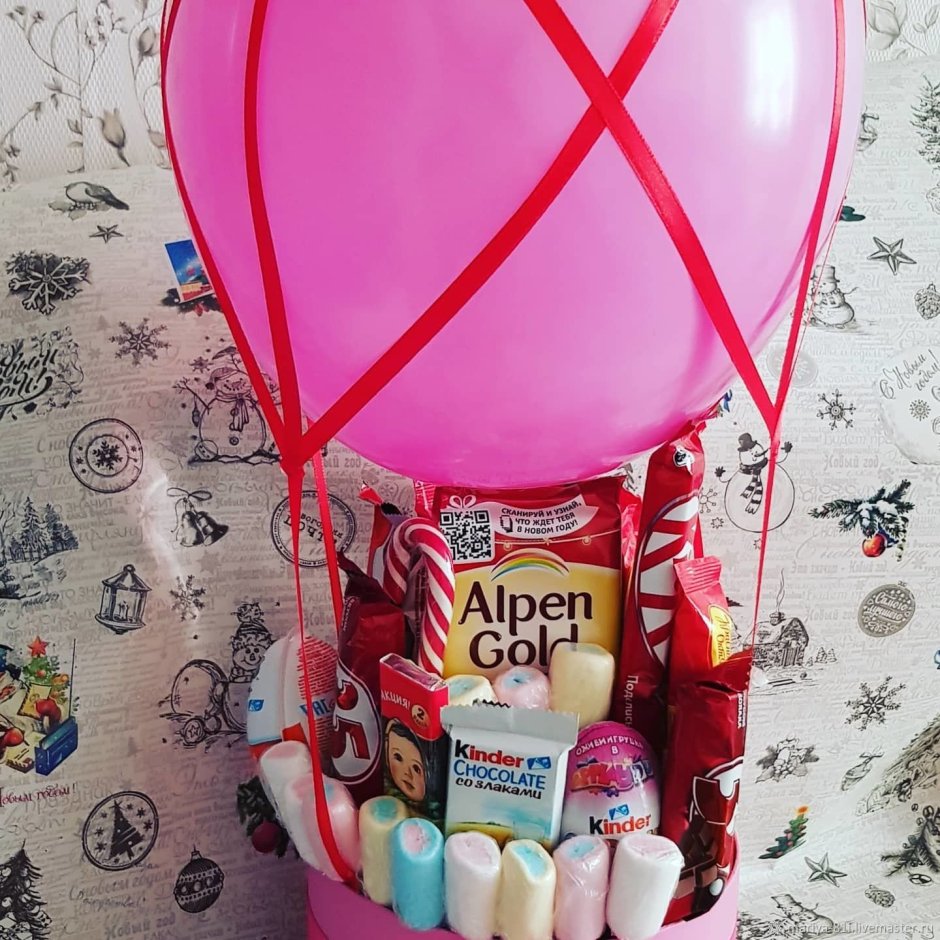 Воздушный шар с коробкой сладостей