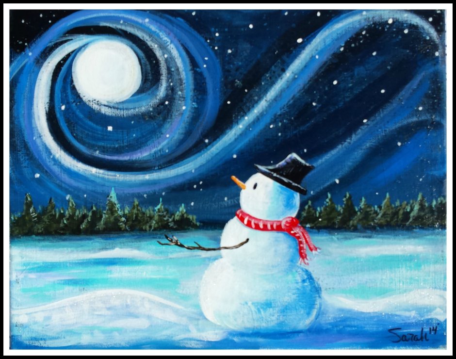 Рисование снеговика красками