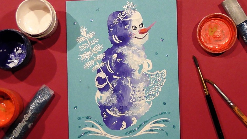 Нетрадиционное рисование Снеговик
