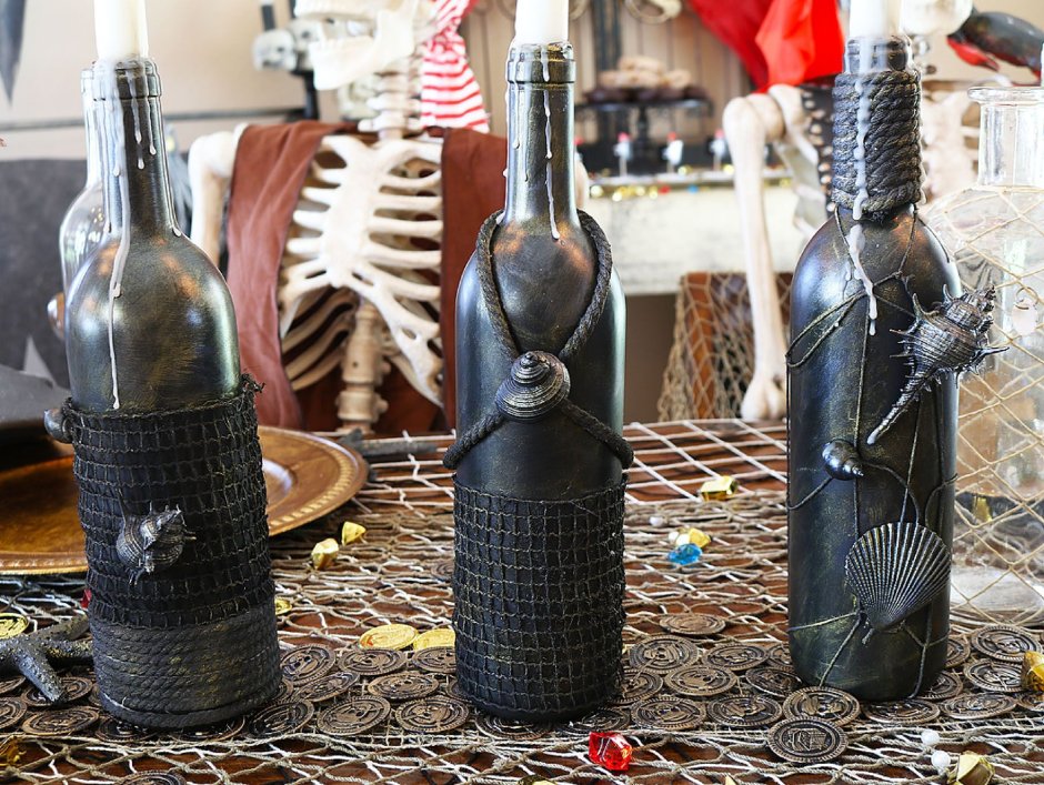 Декорирование бутылки в пиратском стиле