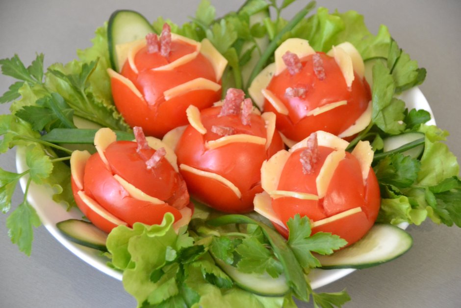 Фаршированные помидоры тюльпаны на праздничный стол