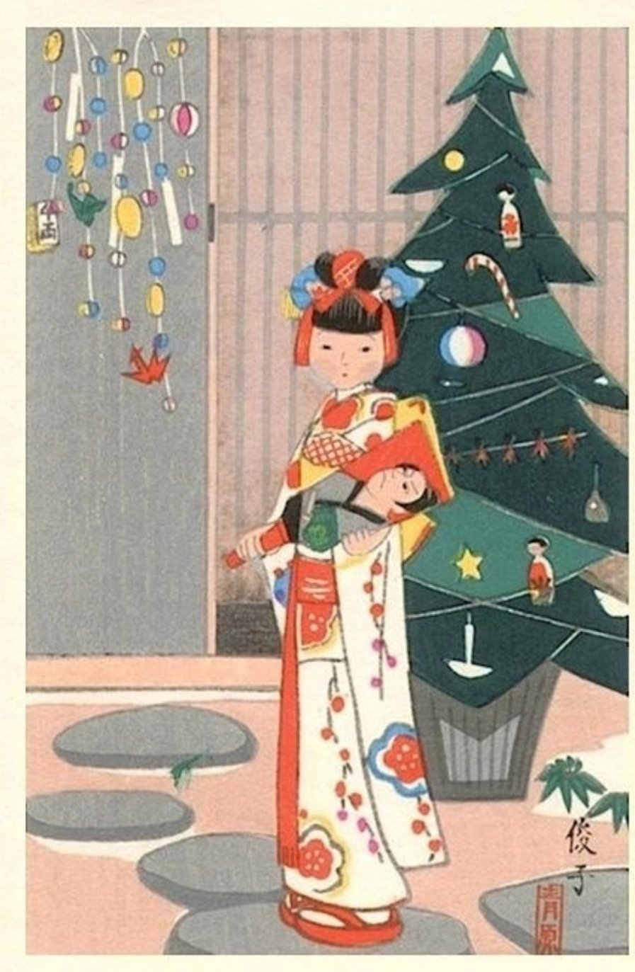 Новогодняя открытка в японском стиле