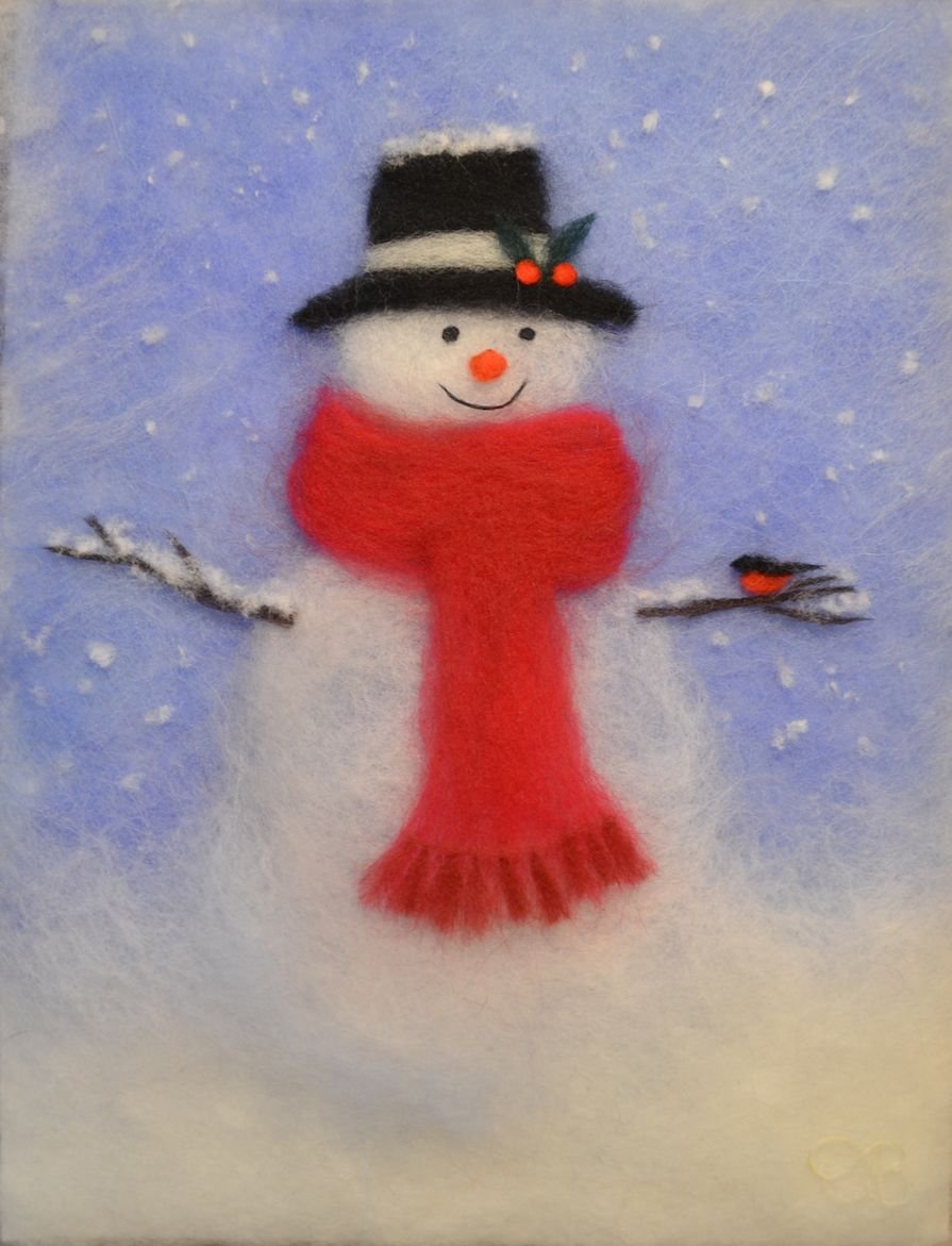 Картина из шерсти Снеговик