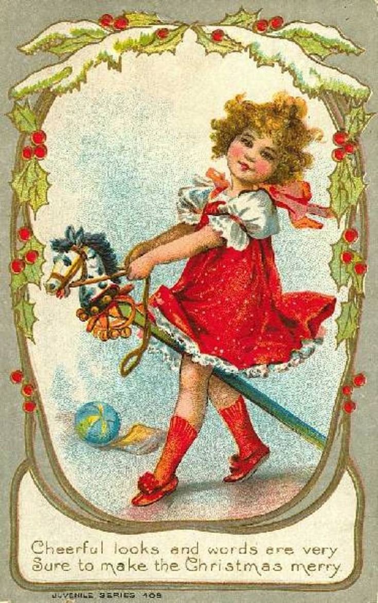 Старинная открытка с новогодней лошадкой