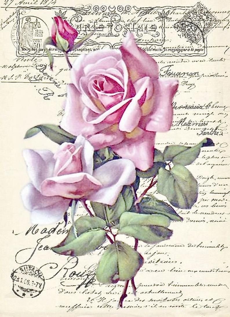 Винтажные надписи для декупажа с розами