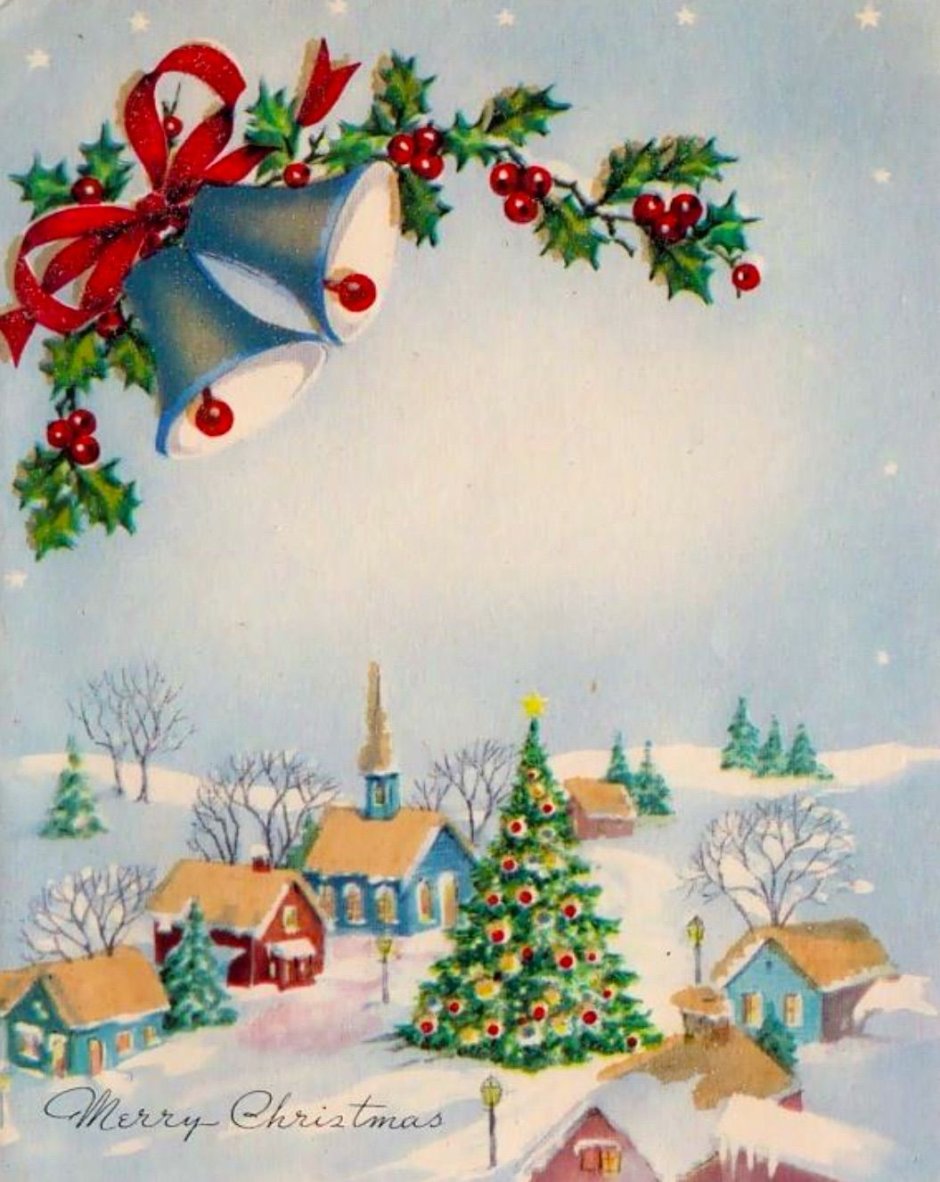 Рождественская открытка колокольчики