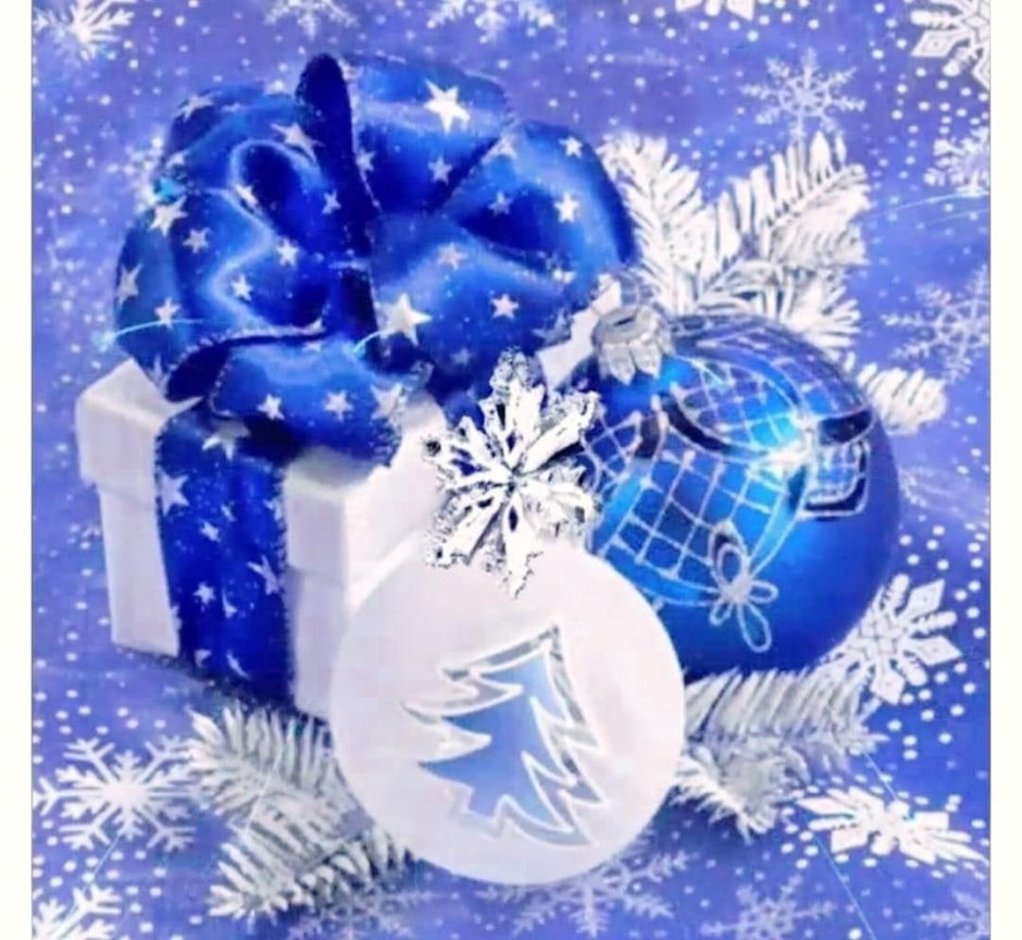 Новогодние открытки в синем и белом цвете