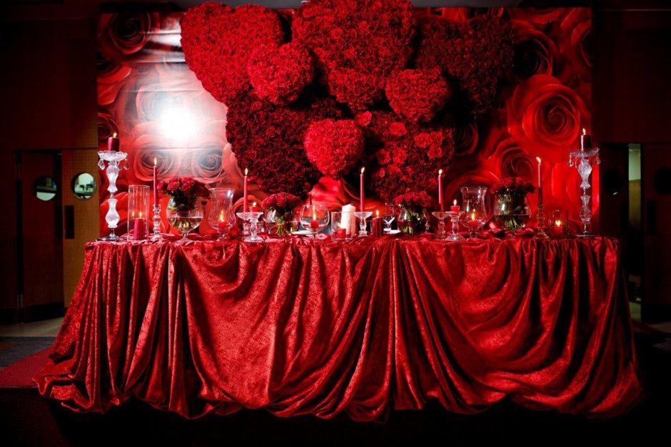 Свадебный декор зала в красных тонах