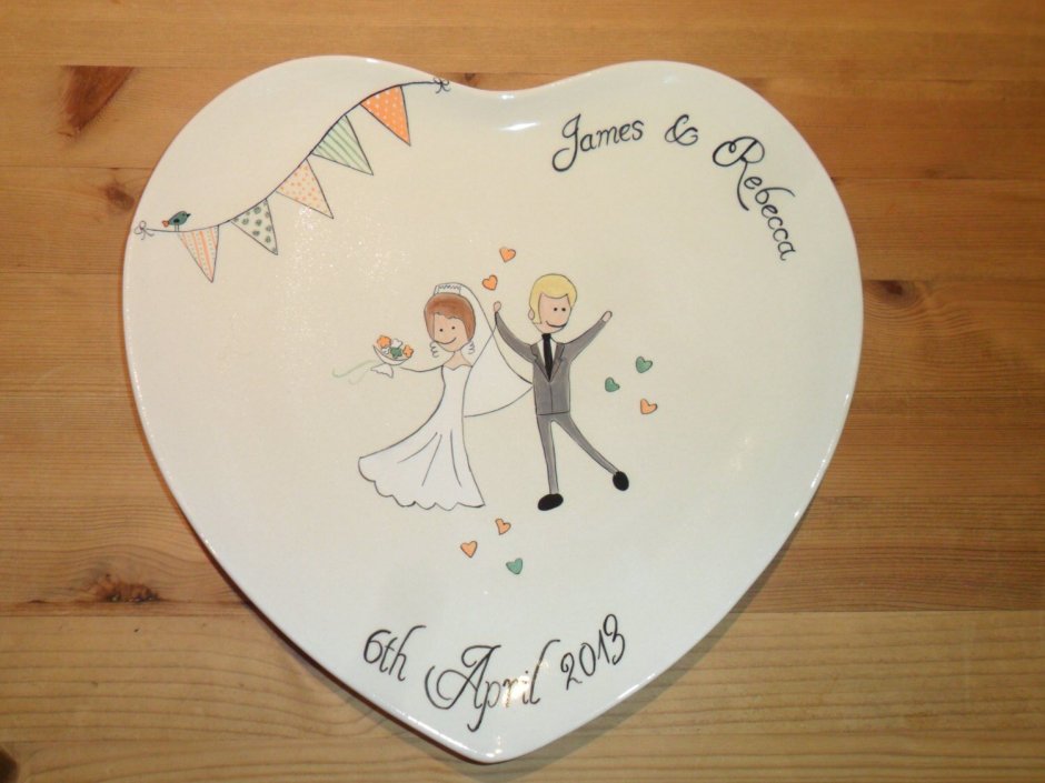 Разрисованная тарелка на свадьбу