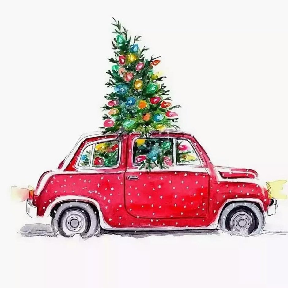 Новогодняя красная машина с елкой