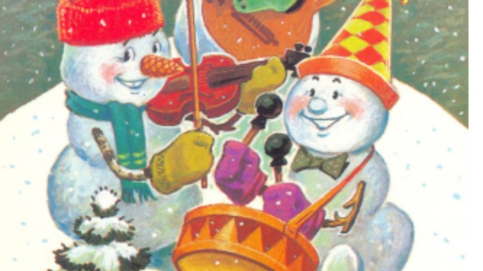 Старая Новогодняя открытка с двумя снеговикам