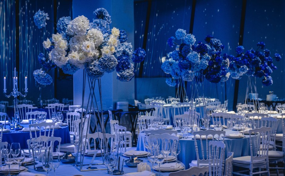Самые красивые залы для свадьбы в синих тонах