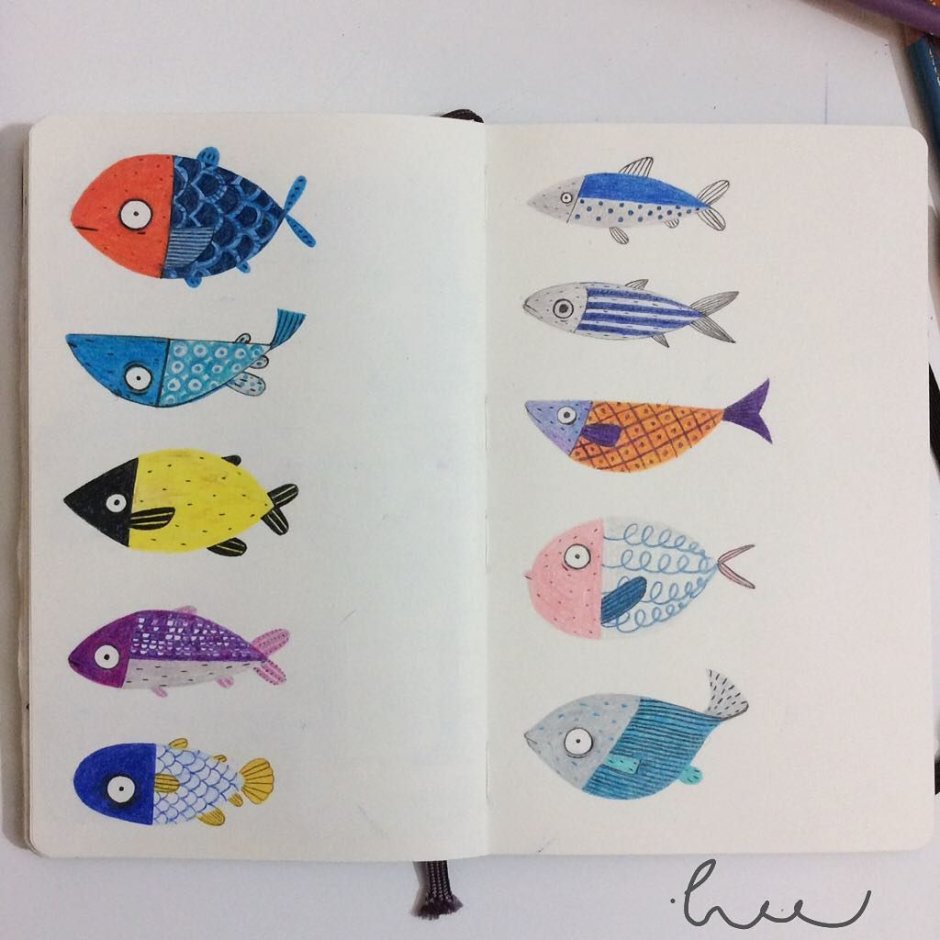 Скетчбук для рисования с рыбками