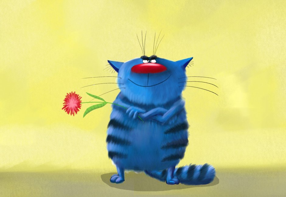 Синий кот с цветами