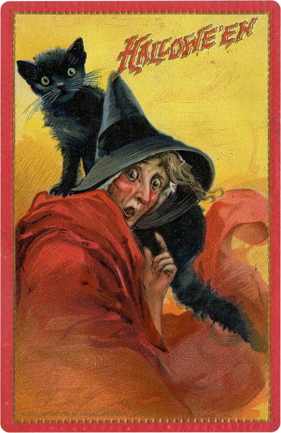 Чёрная кошка старинные открытки