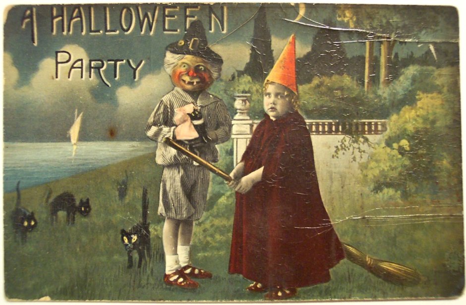 Vintage Stormy Halloween Postcard Ghost