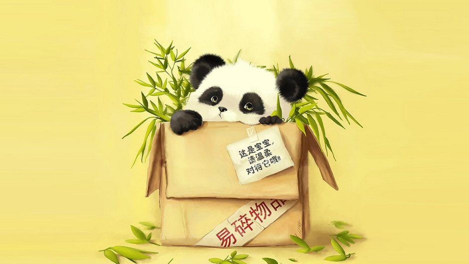 Картина желтая Панда