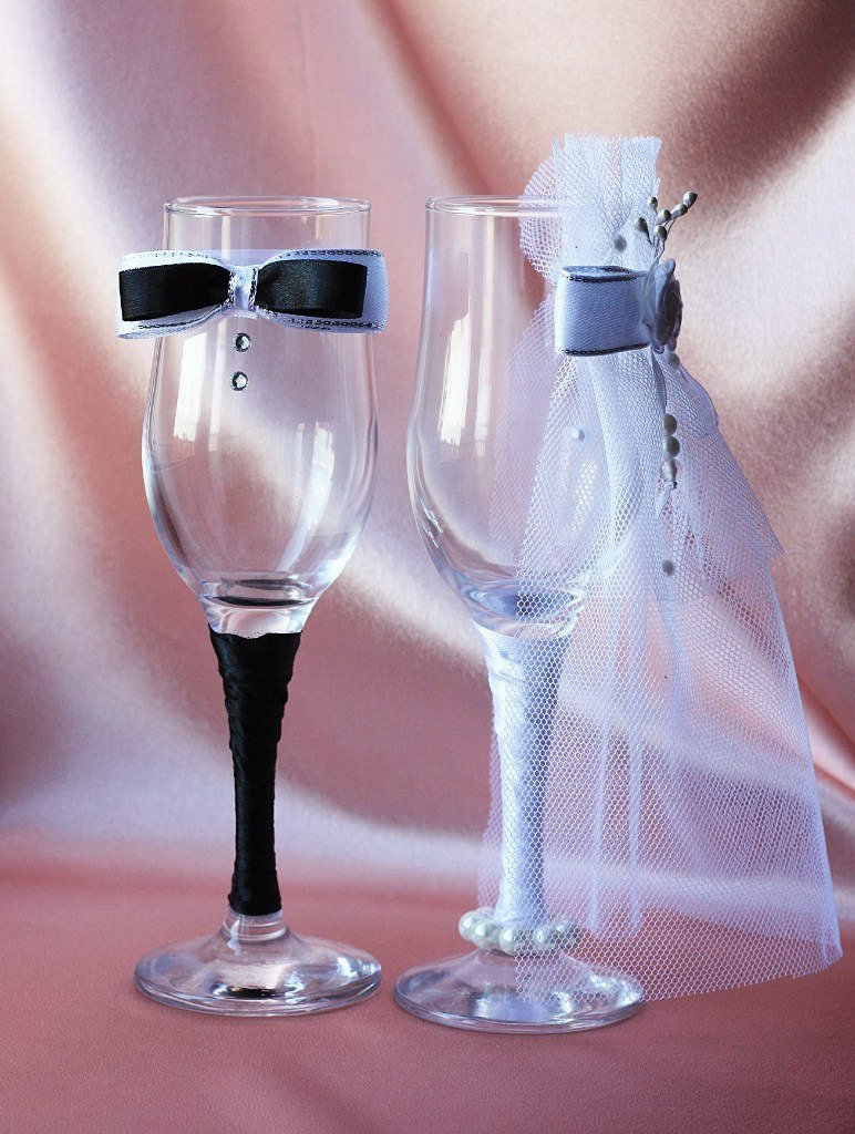 Украшение бокалов на свадьбу