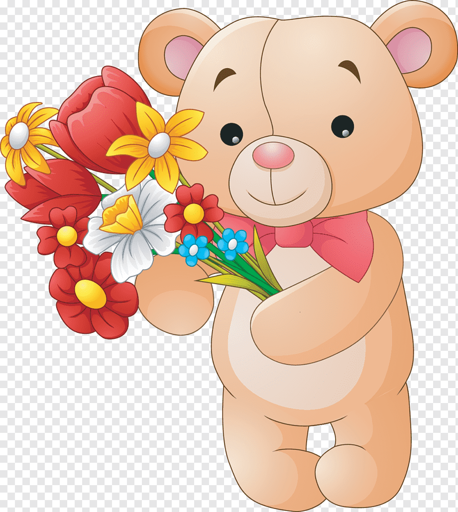 Медвежонок с букетом цветов мультяшный