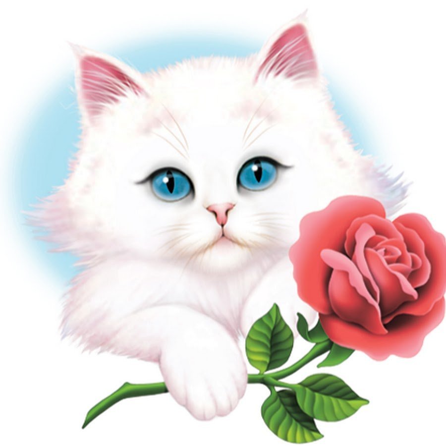 Нарисованная кошка с розой во рту
