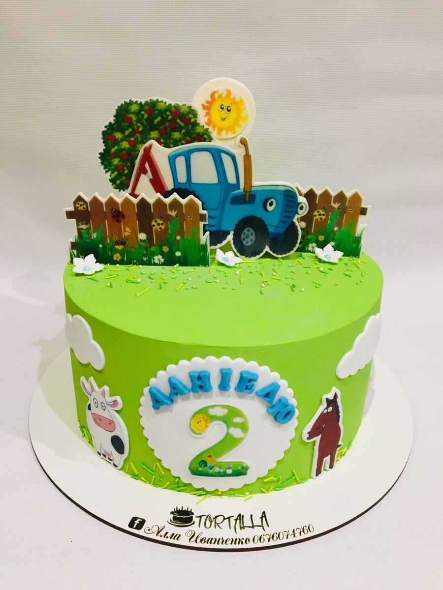 Тортик с синим трактором для детей