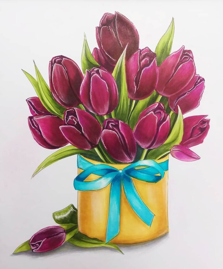 Акварельный букет тюльпанов