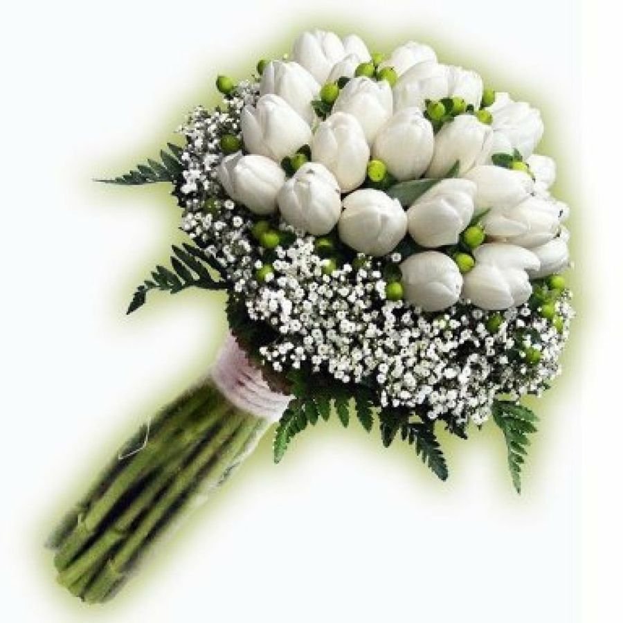 Гипсофила и белые тюльпаны
