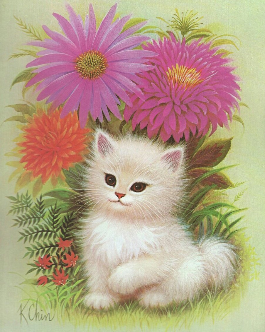 Открытки с котятами и цветами