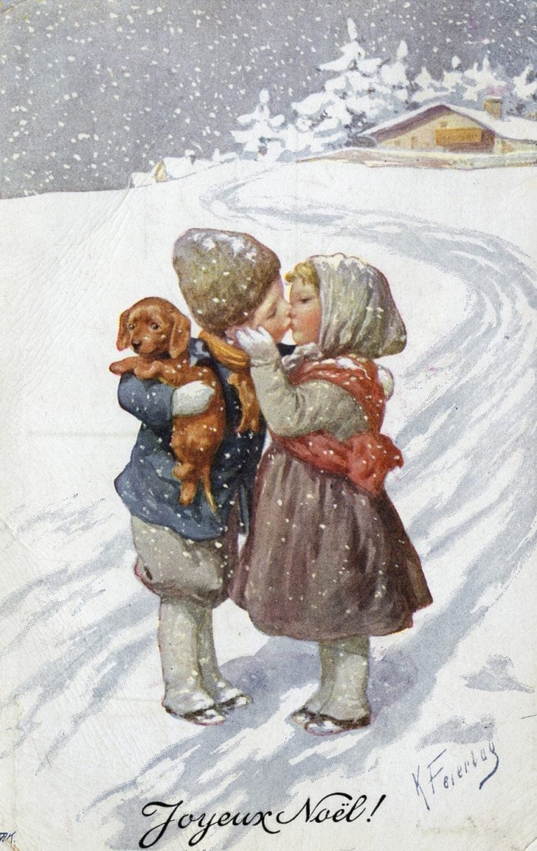 Старинные зимние открытки с детьми