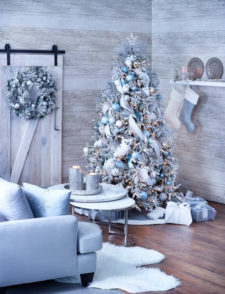 A Silver Christmas Tree in the Living Room
