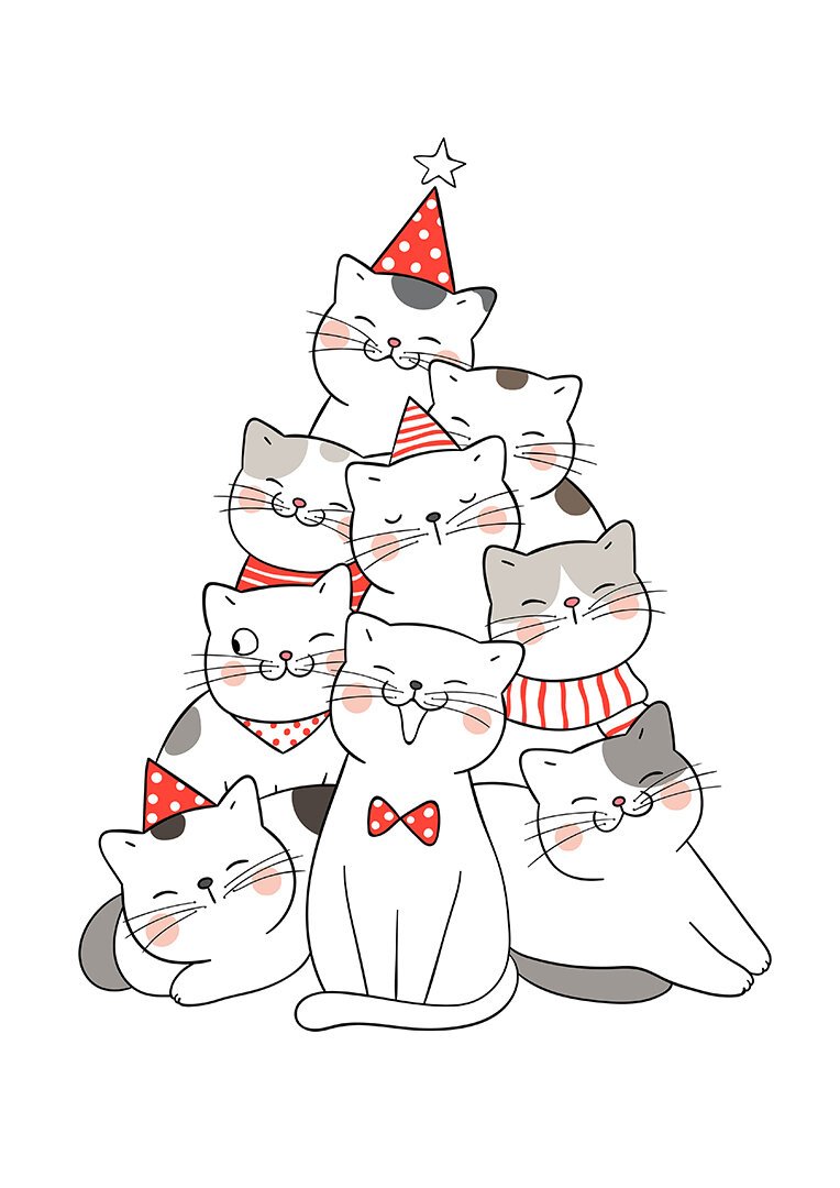 Плакат котик новогодний