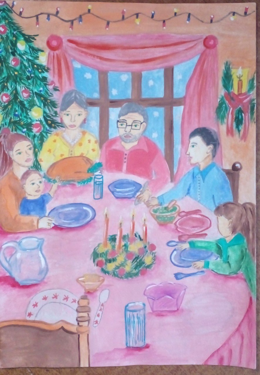 Семейный новогодний стол рисунок
