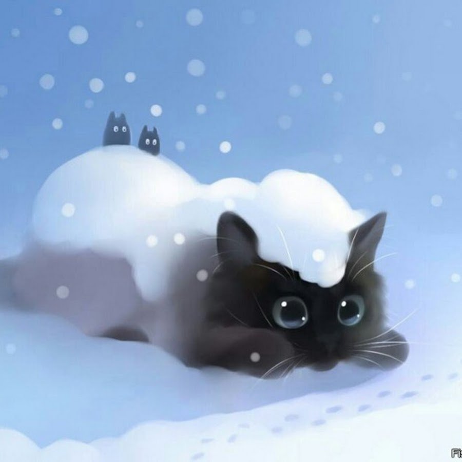 Котик в снегу арт