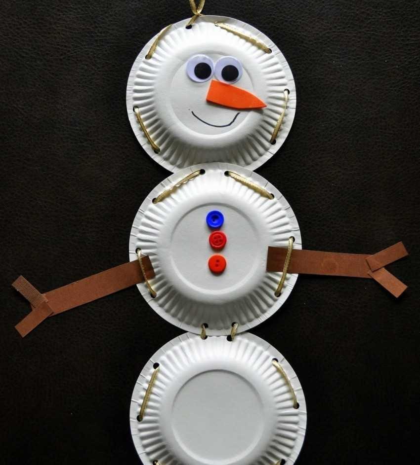 Снеговик из бумажных тарелок