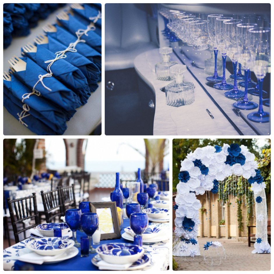 Украшение зала на свадьбу в синем цвете