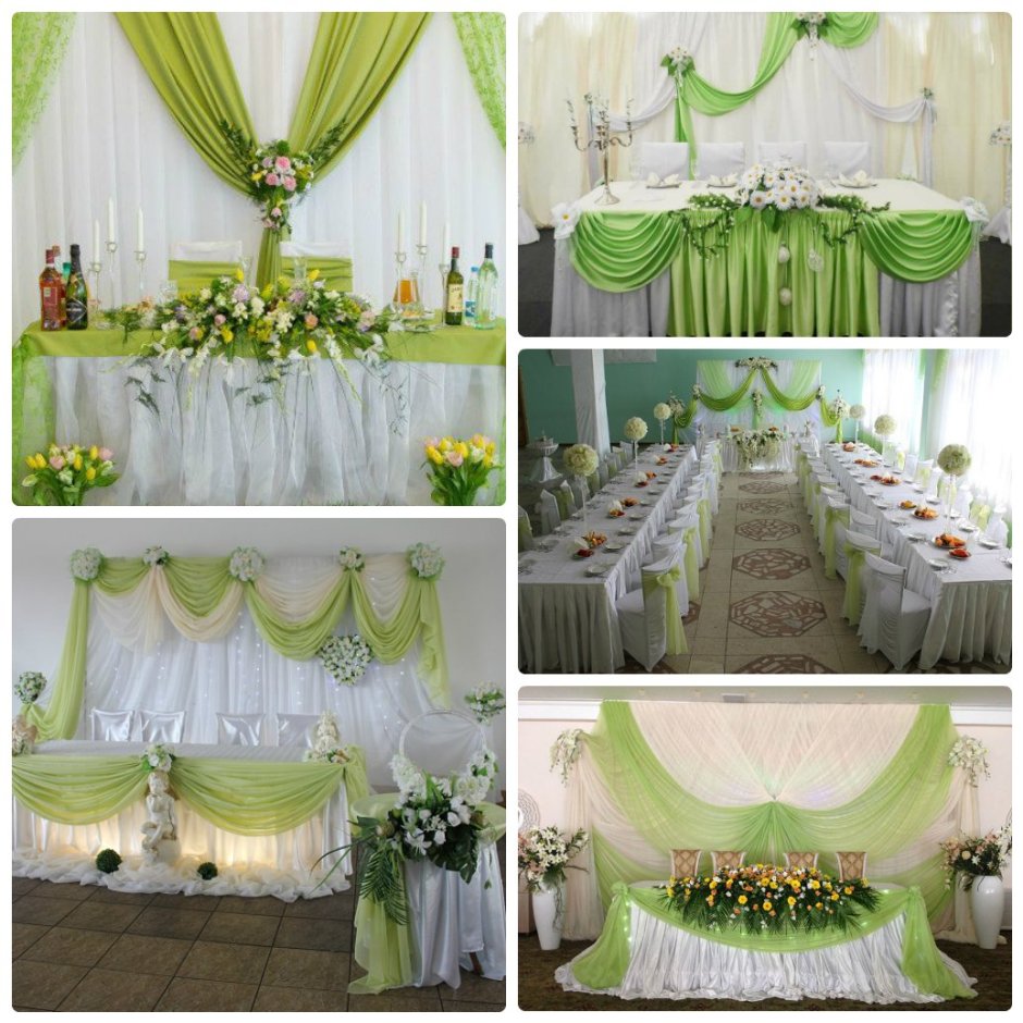 Украшение зала на свадьбу в салатовом цвете