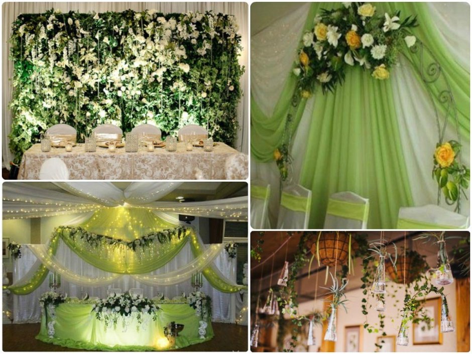 Украшение свадебного зала в зеленом цвете