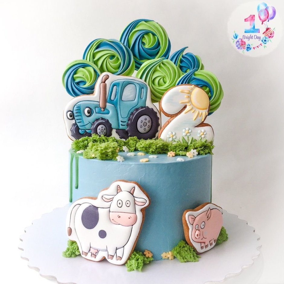 Торт на 2 годика синий трактор