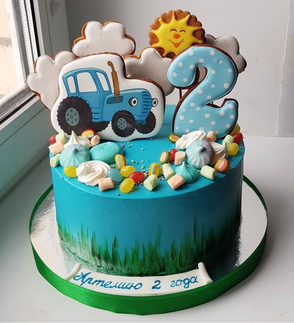Торт на 2 годика синий трактор
