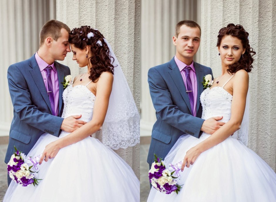Жених и невеста в фиолетовых тонах