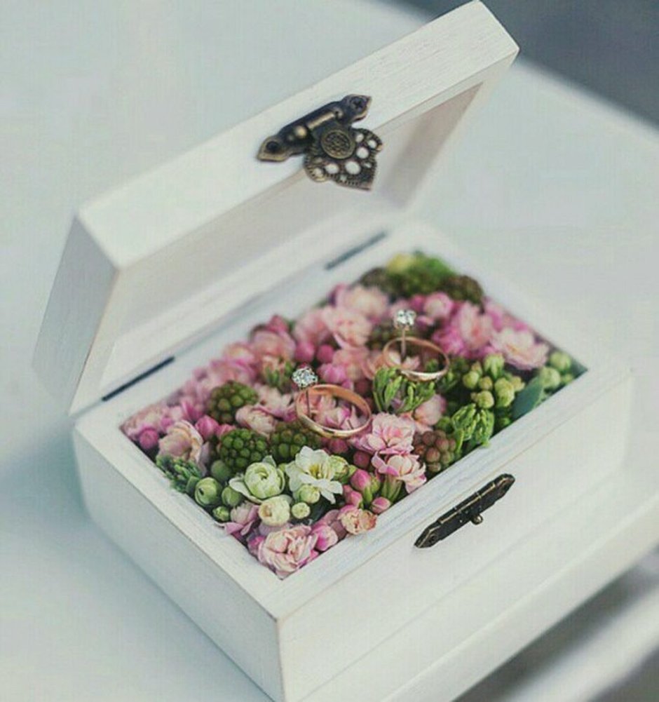 Кольцо в коробочке с цветами