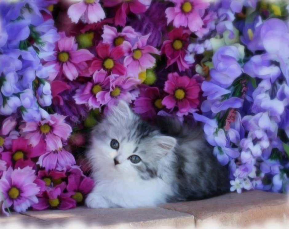 Кошечка в цветах