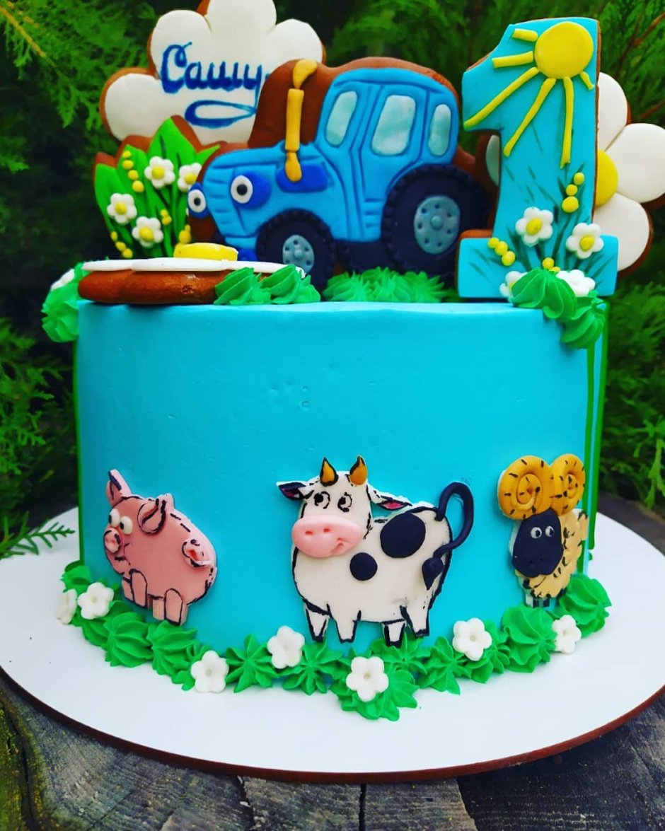 Торт синий трактор для мальчика