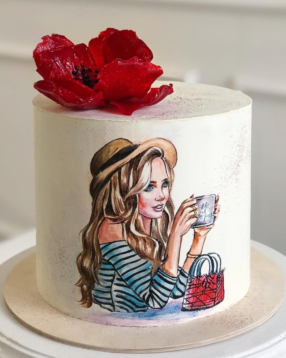 Девушка с тортом рисунок