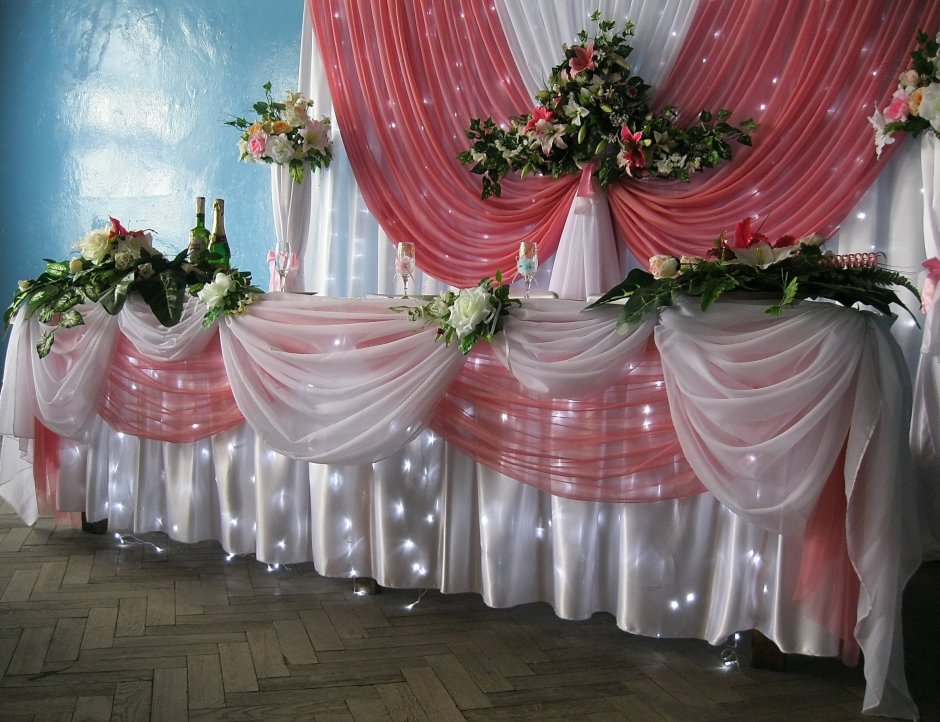 Украшение зала на свадьбу тканью